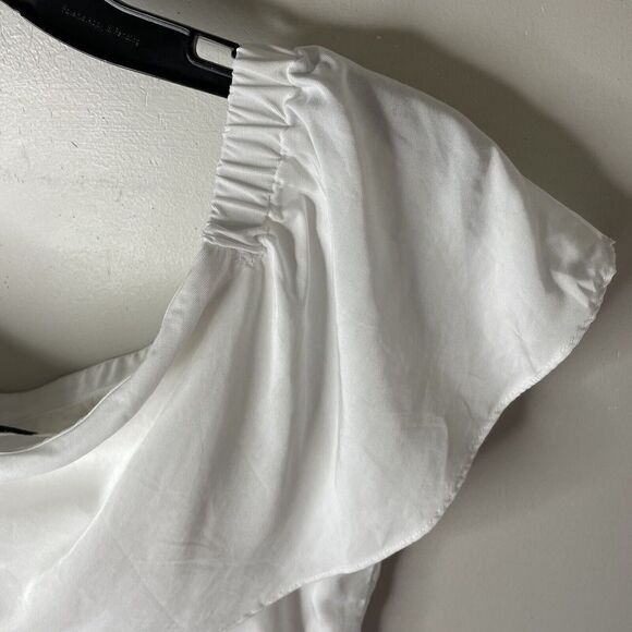 H by HALSTON Dress Womens Medium M White Off Shoulder Georgia Cove Lyocell - Picture 8 of 10